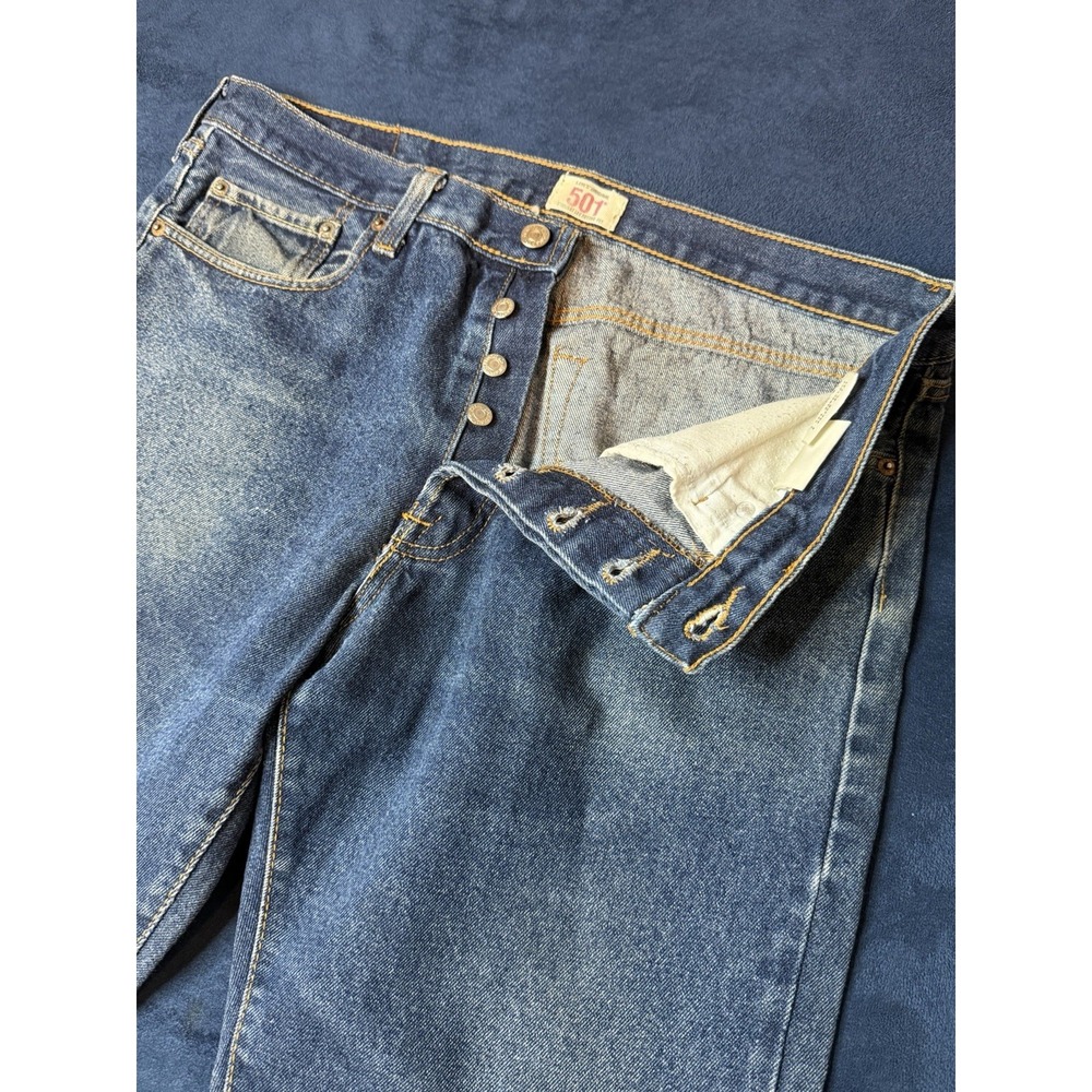 Y2K Levi 501 Mens Straight Button Fly Blue Jeans 36x30 Actual 34x28